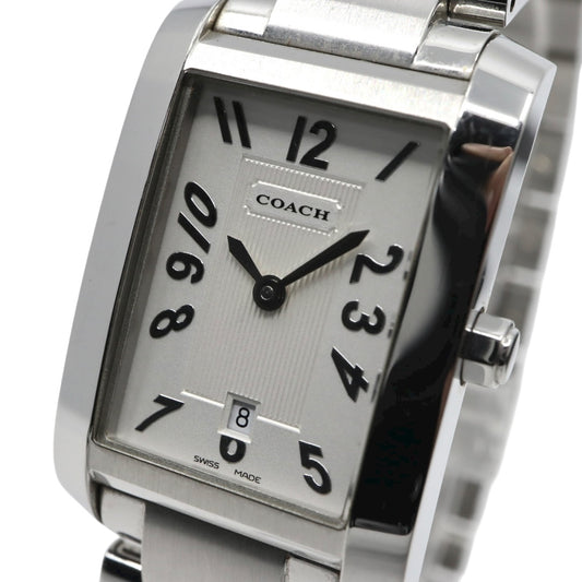 【美品】コーチ COACH 腕時計 レディース レクタンギュラー 0243 スクエア シルバー 白文字盤 ステンレス クォーツ 3針 デイト ビジネス フォーマル オフィス 通勤 クラシック 上品 洗練 スイス製 角型 G10