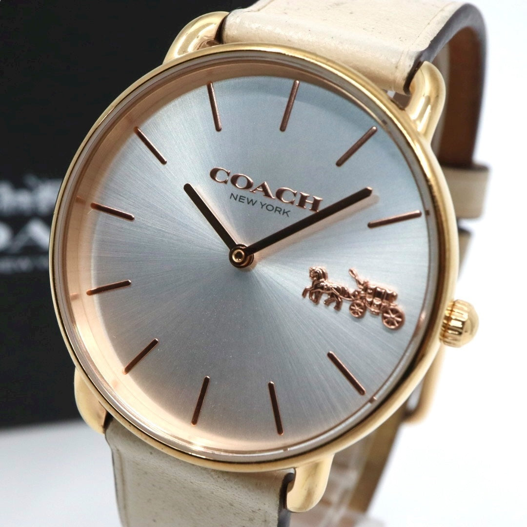 【美品】コーチ COACH 腕時計 レディース グランド GRAND ゴールド シルバー レザー 馬車ロゴ CA.158.7.34.2401 クォーツ アナログ 3針 ビジネス オフィス 通勤 通学 シンプル エレガント 上品 クラシック 純正箱付 G11