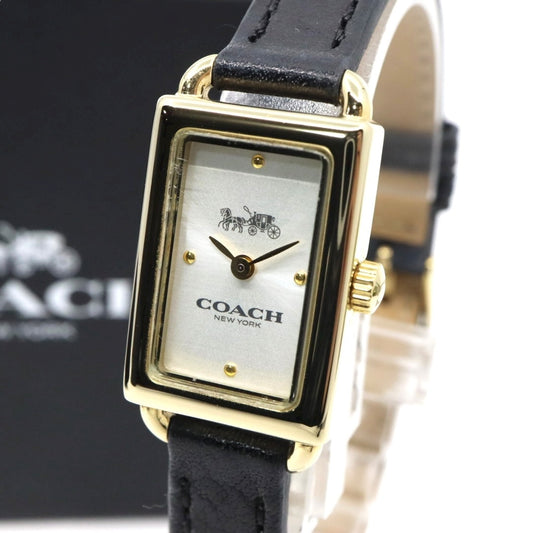 【美品】コーチ COACH 腕時計 レディース Cadie キャディ ゴールド シルバー ブラック レザー レクタンギュラー スクエア CA.144.7.34.3634 クォーツ アナログ 2針 シンプル クラシック エレガント 上品 アールデコ調 G11
