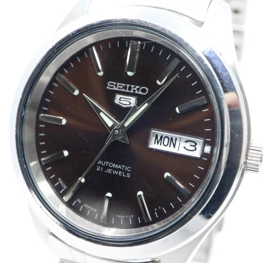 SEIKO セイコー 5 自動巻き メンズ腕時計 ブラウン文字盤 デイデイト ステンレス 裏スケルトン 7S26 Made in Japan G11