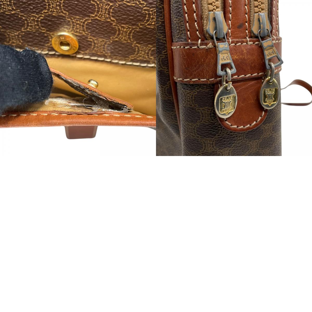 CELINE セリーヌ オールドセリーヌ マカダム柄 ハンドバッグ ショルダーバッグ ワンショルダー 肩掛け PVC レザー 本革 ブラウン 茶色 ゴールド金具 ファスナー開閉 ヴィンテージ K12