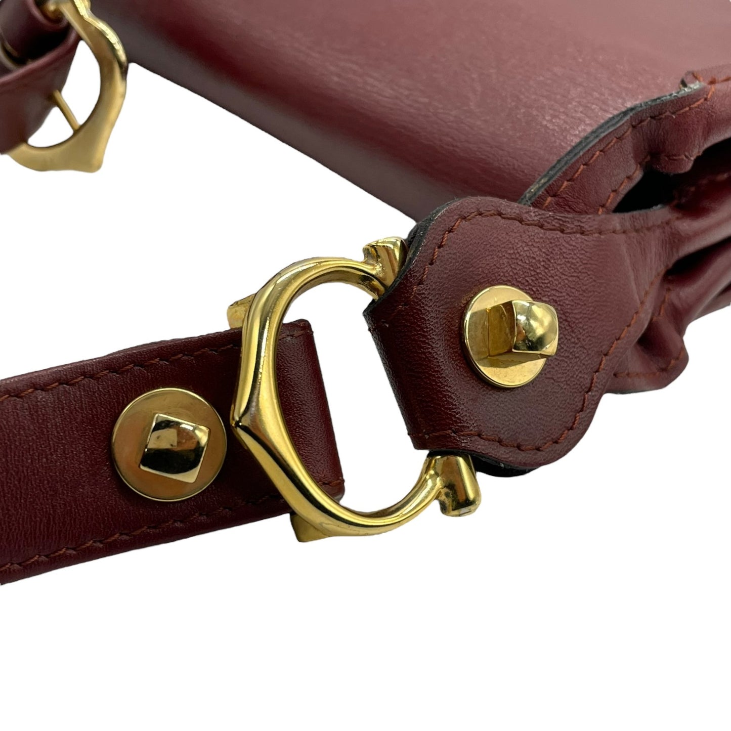 Authentic Cartier Must Line Shoulder Bag Crossbody Burgundy Wine Red Gold Hardware Leather Vintage Women's