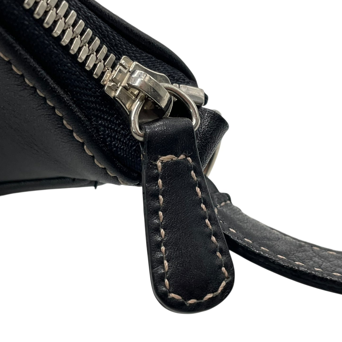 極美品 COACH コーチ アクセサリーポーチ ハンドバッグ ミニバッグ ブラック 黒 オールレザー 本革 7785 レディース ファスナー開閉 シルバー金具 K2