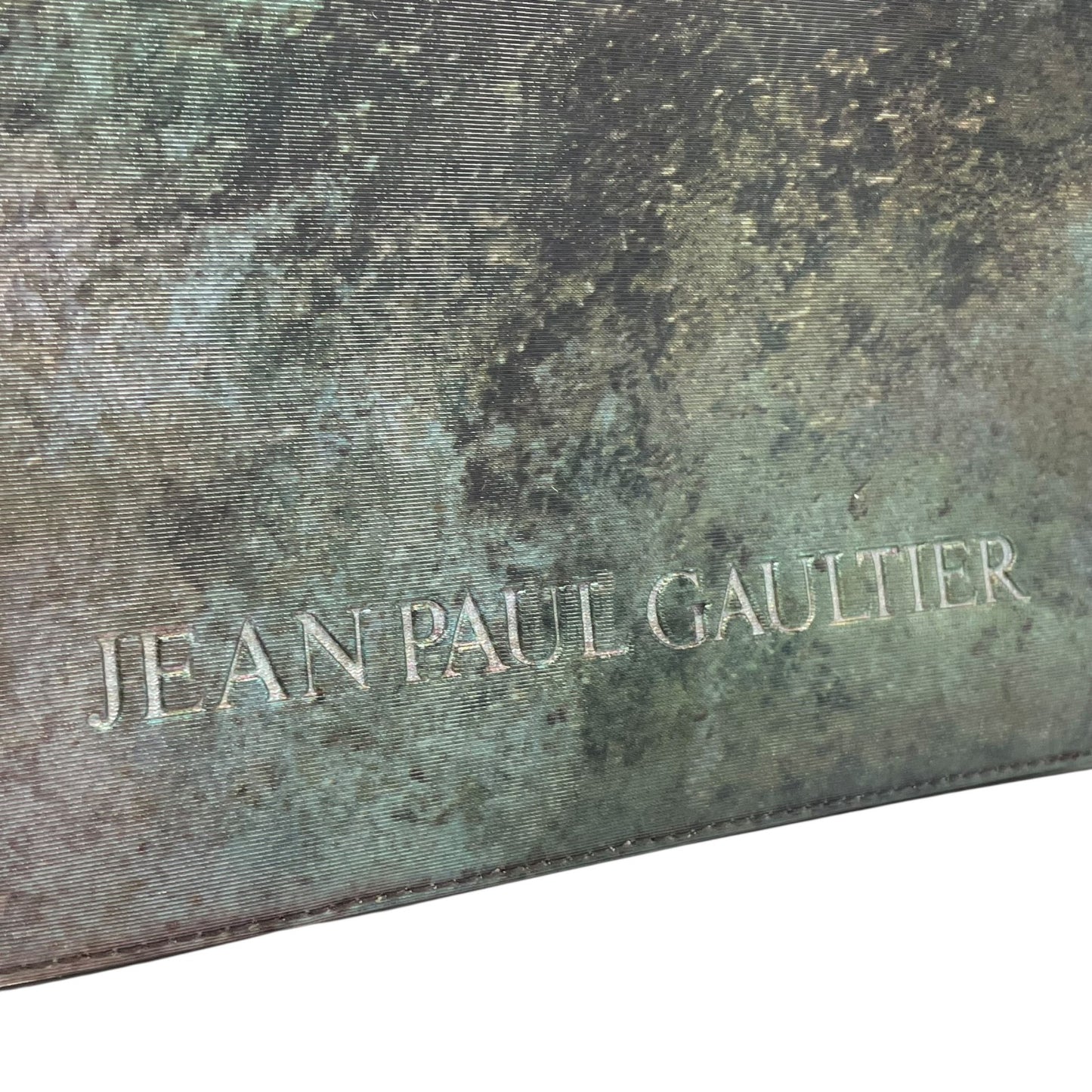 Authentic Jean Paul Gaultier V-Cyber Shoulder Bag Iridescent Green PVC Leather Bronze Hardware Unisex