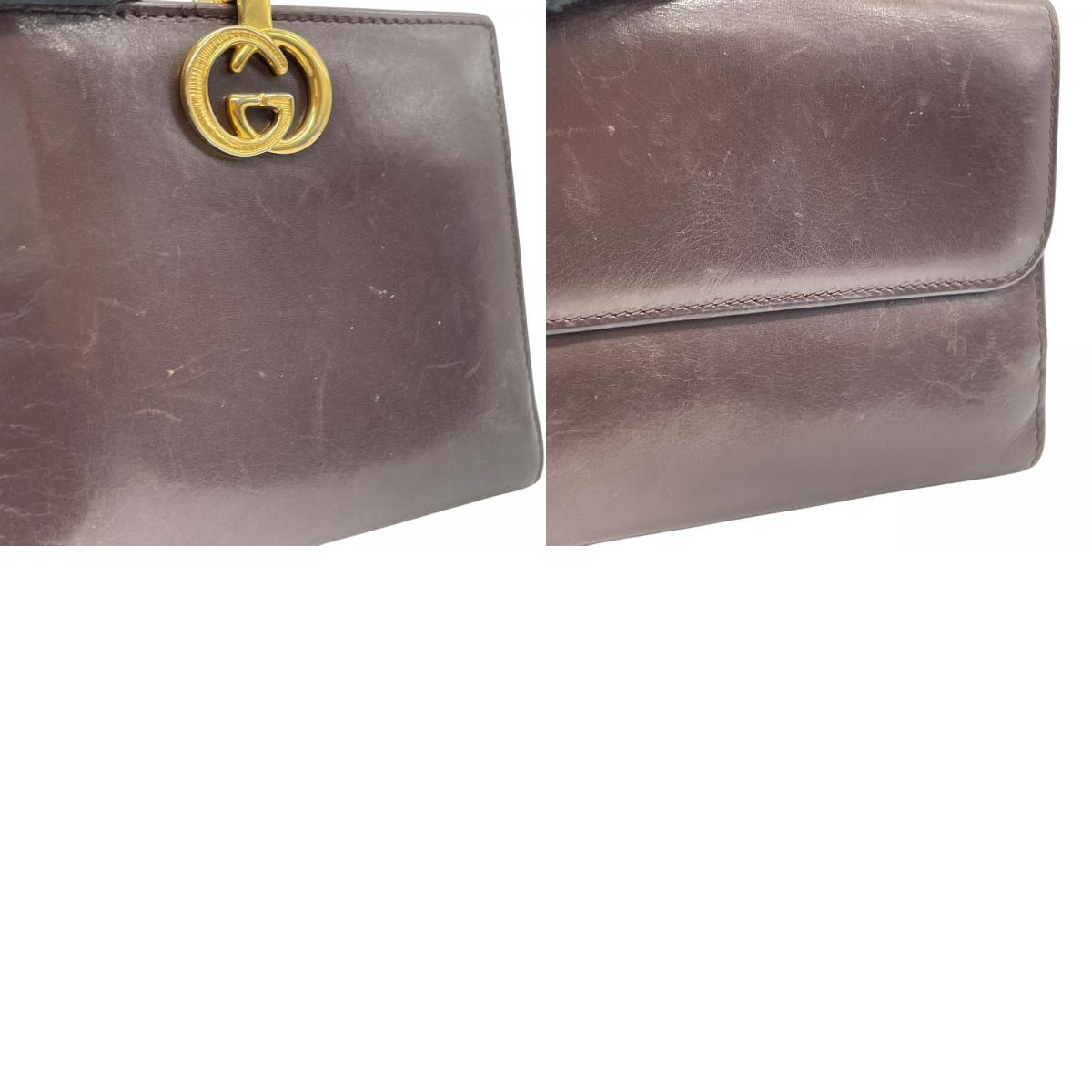 美品 GUCCI グッチ レザー 二つ折り財布 ボルドー ブラウン ゴールド金具 インターロッキング 035-904 ヴィンテージ レディース オールドグッチ M4