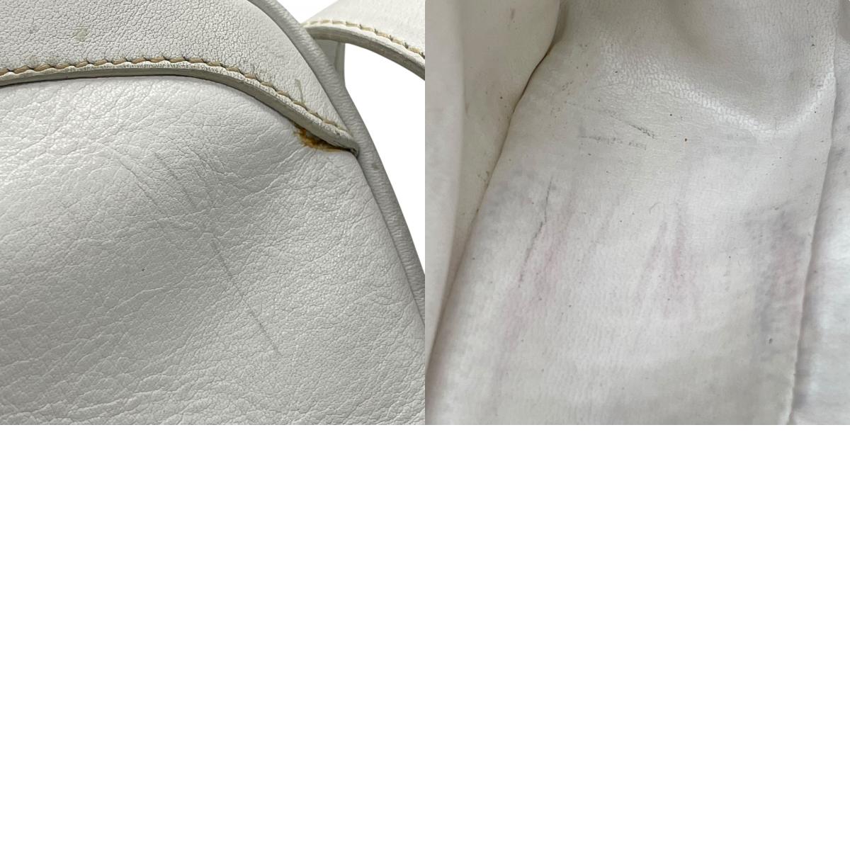 Authentic CELINE White Leather Shoulder Bag Trionf Camera Bag Gold Hardware Vintage Women's