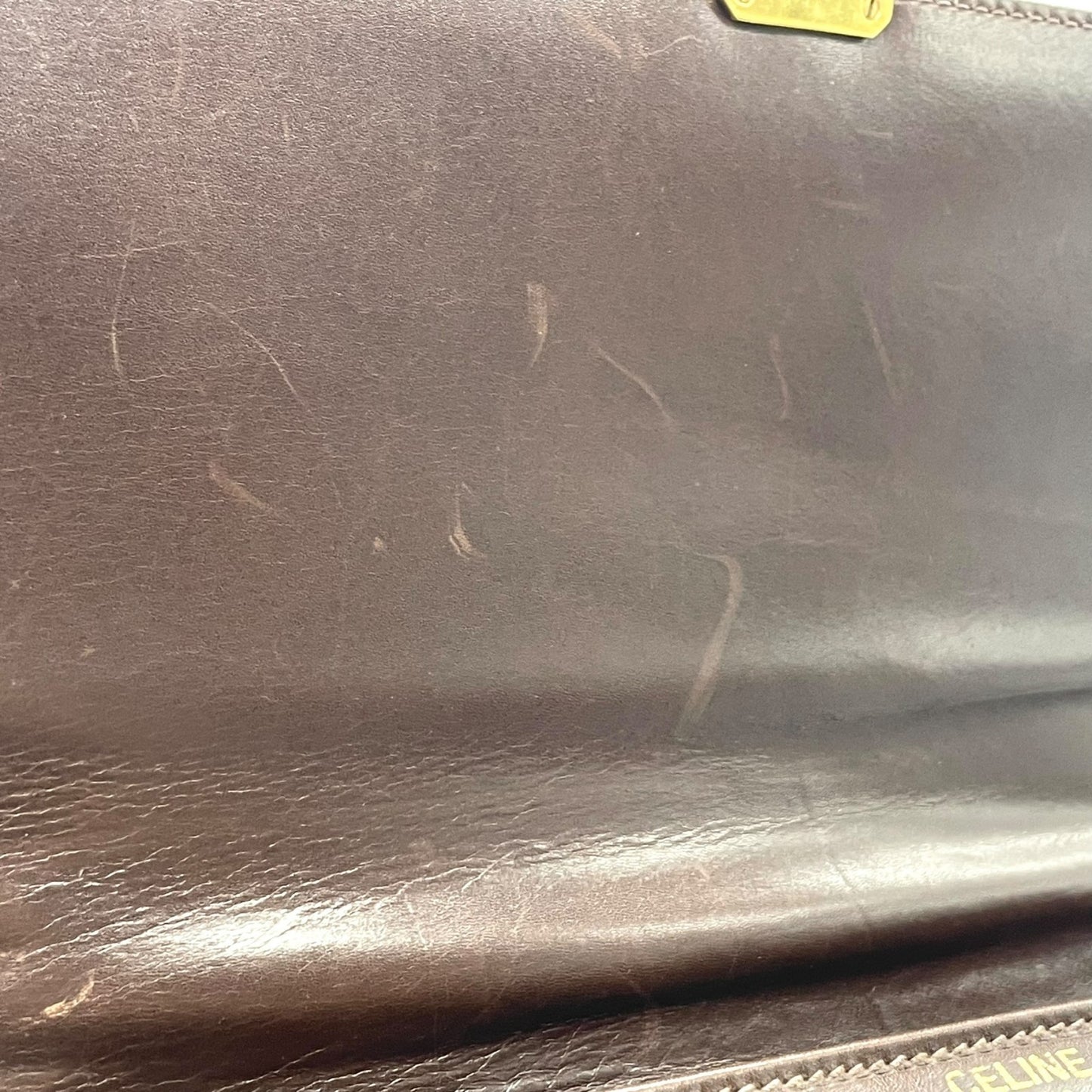 美品 CELINE セリーヌ ハンドバッグ ヴィンテージ 茶 ブラウン レザー ゴールド金具 トップハンドル 手提げ フラップ開閉 ロゴ トリオンフ レディース C