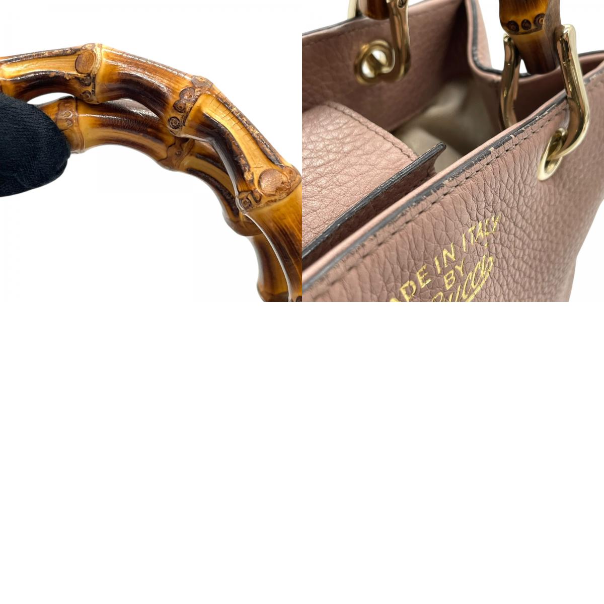 Authentic GUCCI Bamboo Mini Shopper 2WAY Pink Leather Gold Logo Shoulder Handbag