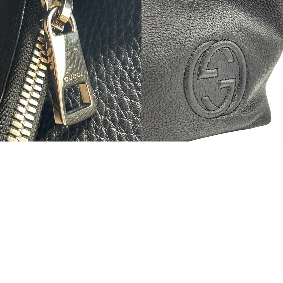 Authentic GUCCI Soho Tote Bag Black Leather Silver GG Logo Interlocking G Shoulder