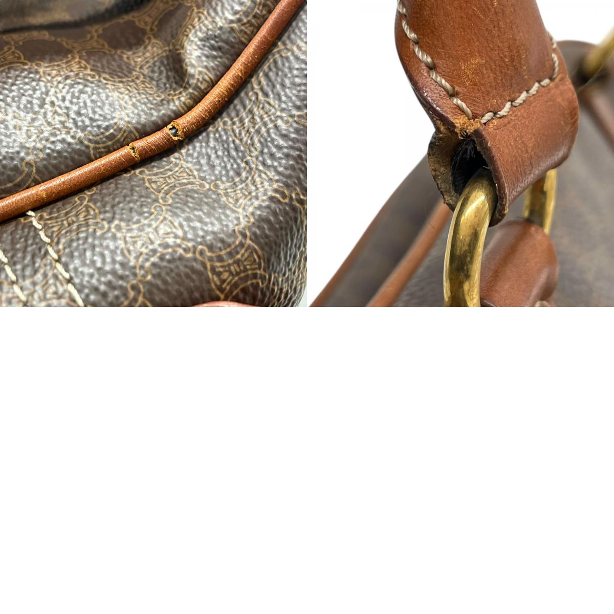 CELINE セリーヌ マカダム 2WAY ハンドバッグ ショルダーバッグ PVC レザー 茶 ブラウン ゴールド金具 斜め掛け可 レディース ヴィンテージ D3