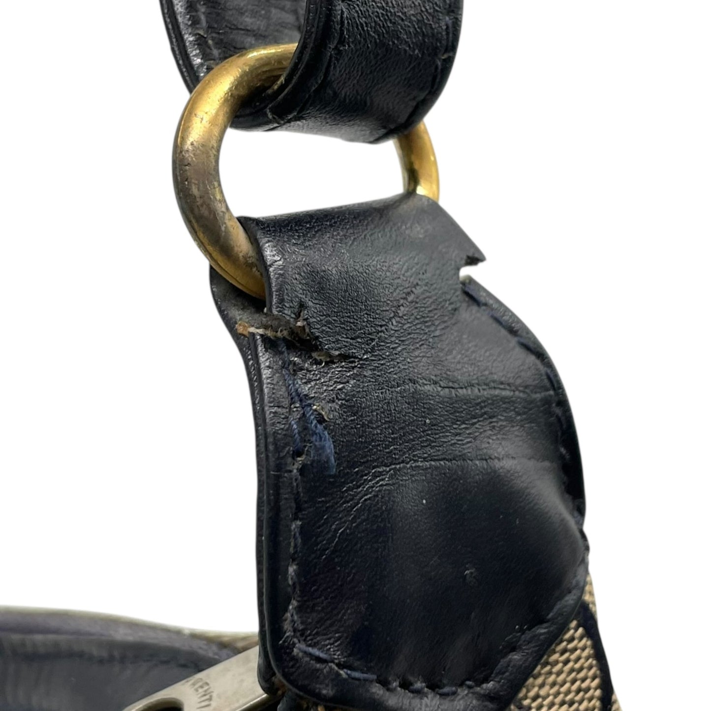 Authentic CELINE CMacadam Triomphe Canvas Leather Shoulder Bag Beige Black