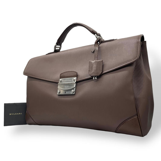 美品 ブルガリ BVLGARI ビジネスバッグ ハンドバッグ ブリーフケース レザー 本革 ブラウン 書類鞄 A4収納 シルバー金具 ユニセックス 大容量 C