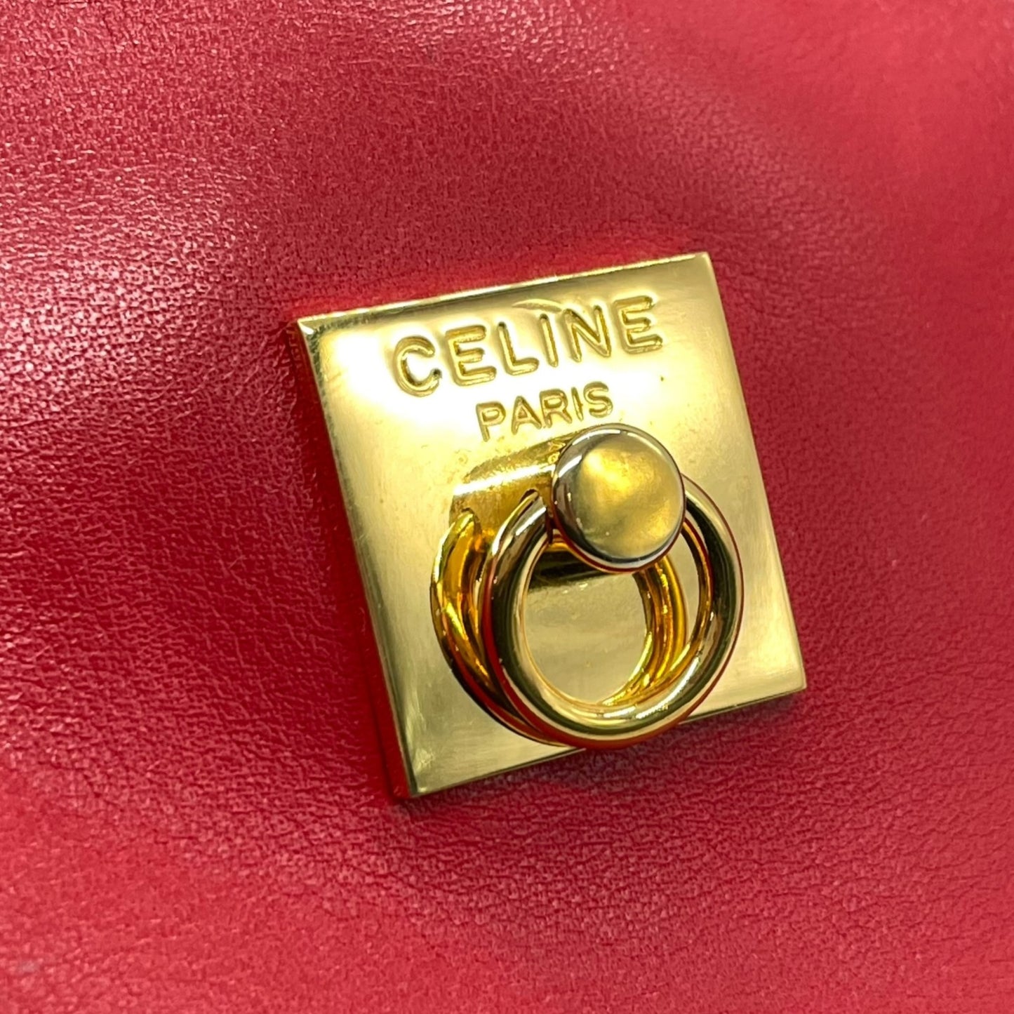 美品 CELINE セリーヌ オールドセリーヌ ポーチ メイクポーチ 化粧ポーチ クラッチバッグ 赤 レッド レザー ゴールド金具 ロゴ ヴィンテージ レディース ヴィンテージ K6