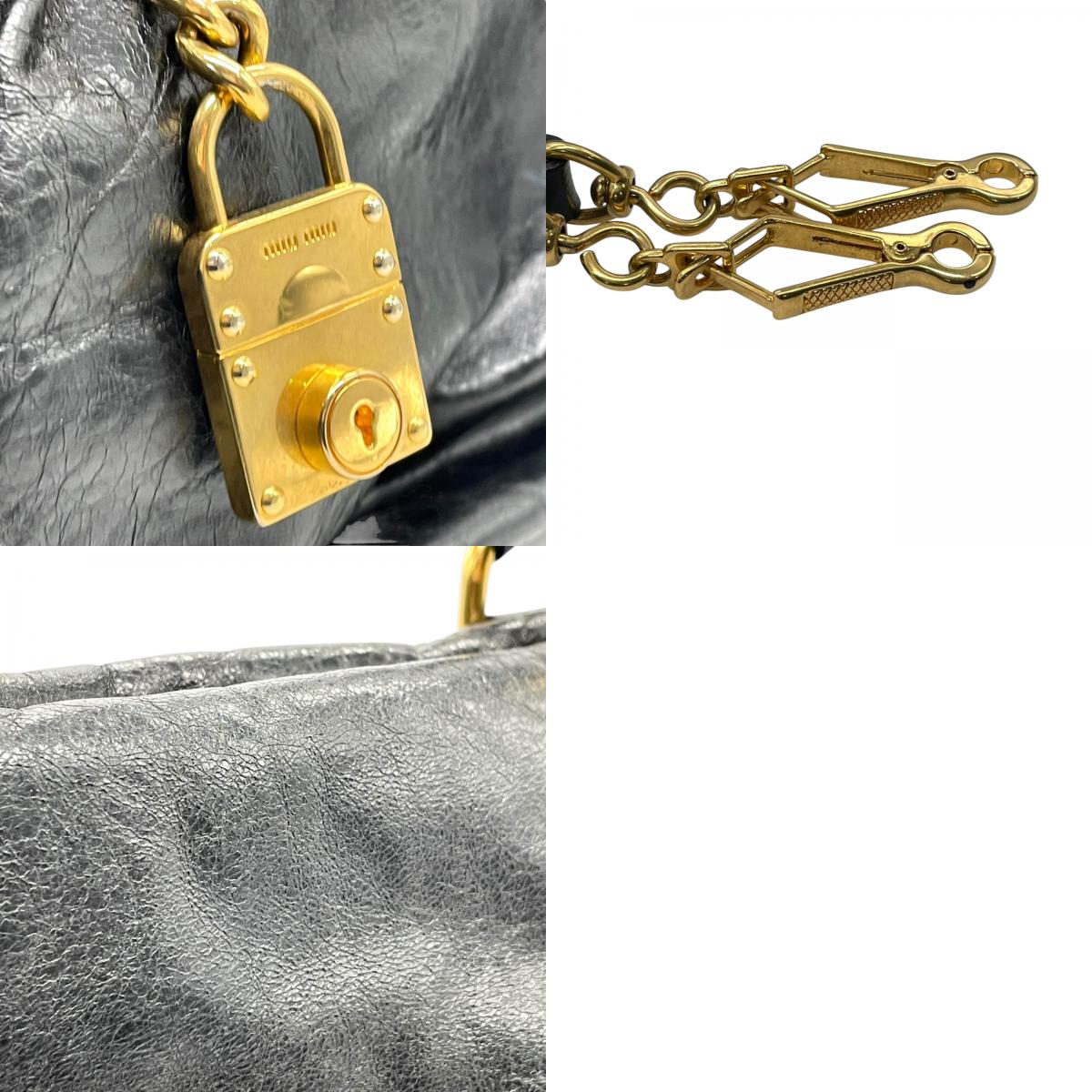 美品 miumiu ミュウミュウ 2WAY ハンドバッグ ショルダーバッグ 黒 ブラック レザー ゴールド金具 肩掛け可 カデナチャーム アーカイブ レディース ヴィンテージ D