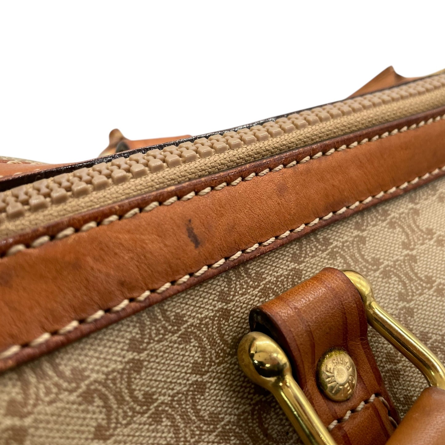 美品 セリーヌ CELINE マカダム柄 ボストンバッグ ハンドバッグ ブラウン 茶色 ベージュ トリオンフロゴ PVC×レザー ヴィンテージ 大容量 バッグ B