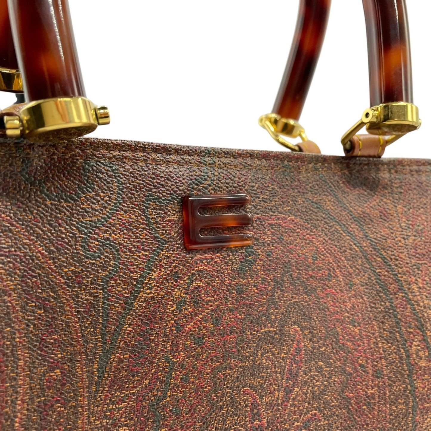 美品 エトロ ETRO ペイズリー柄 トートバッグ ハンドバッグ 2WAY ブラウン 茶色 ショルダー レザー ストラップ付き ヴィンテージ 高級 バッグ A