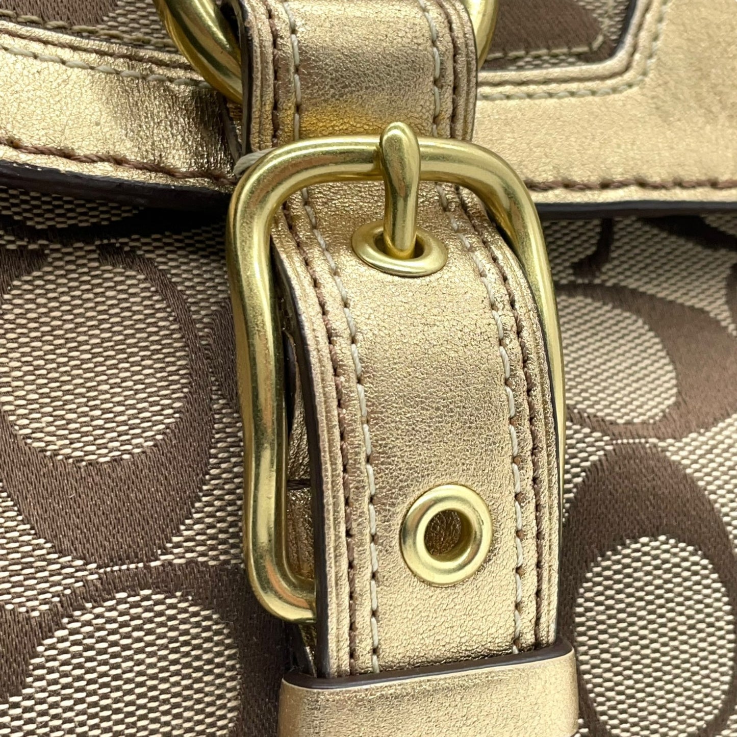 コーチ COACH シグネチャー キャンバス×レザー ハンドバッグ 金金具 ゴールド金具 トートバッグ 美品 S51