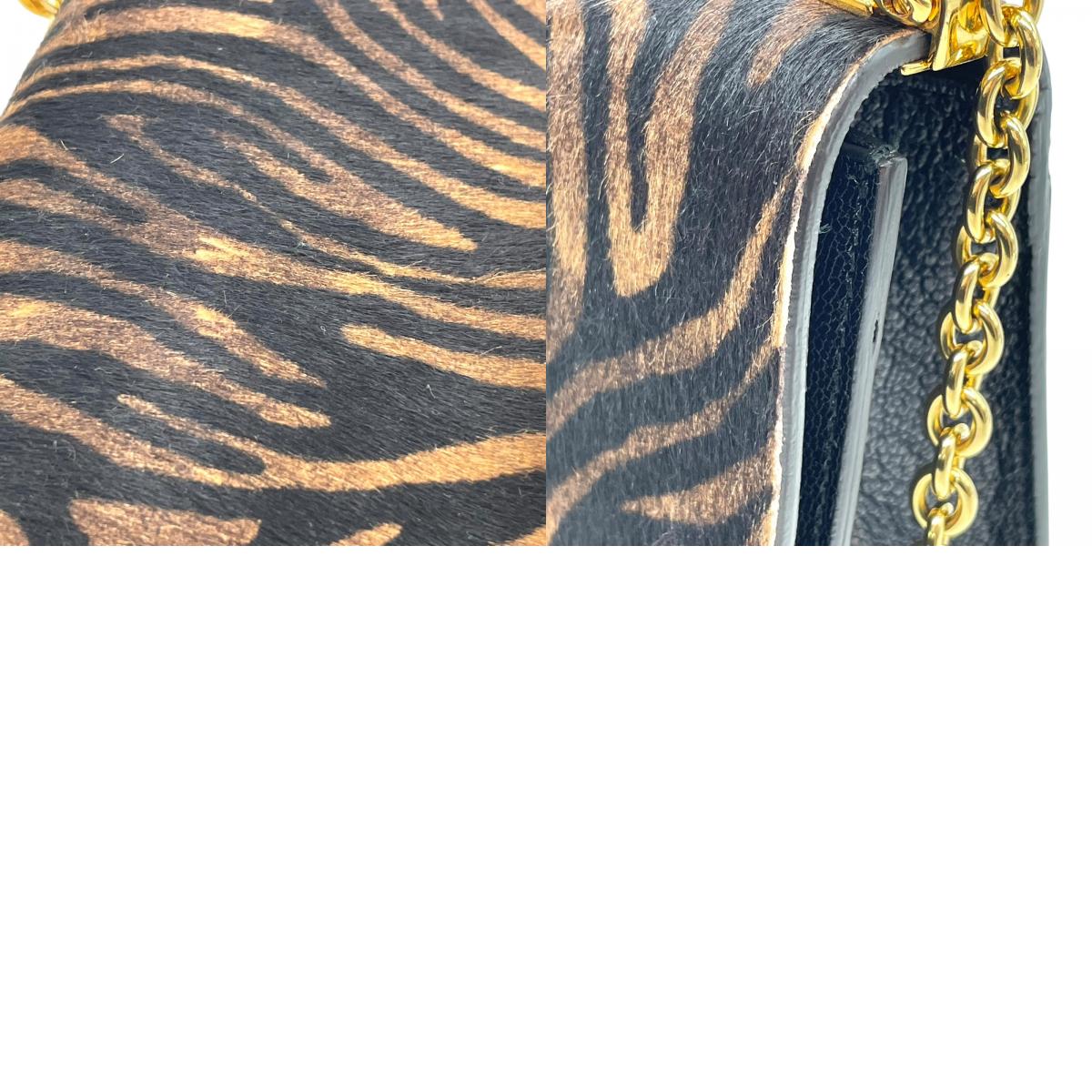 フルラ FURLA ハラコ レザー チェーンショルダーバッグ ゼブラ柄 アニマル柄 茶色 ブラン 金金具 ゴールド金具 ミニバッグ C14