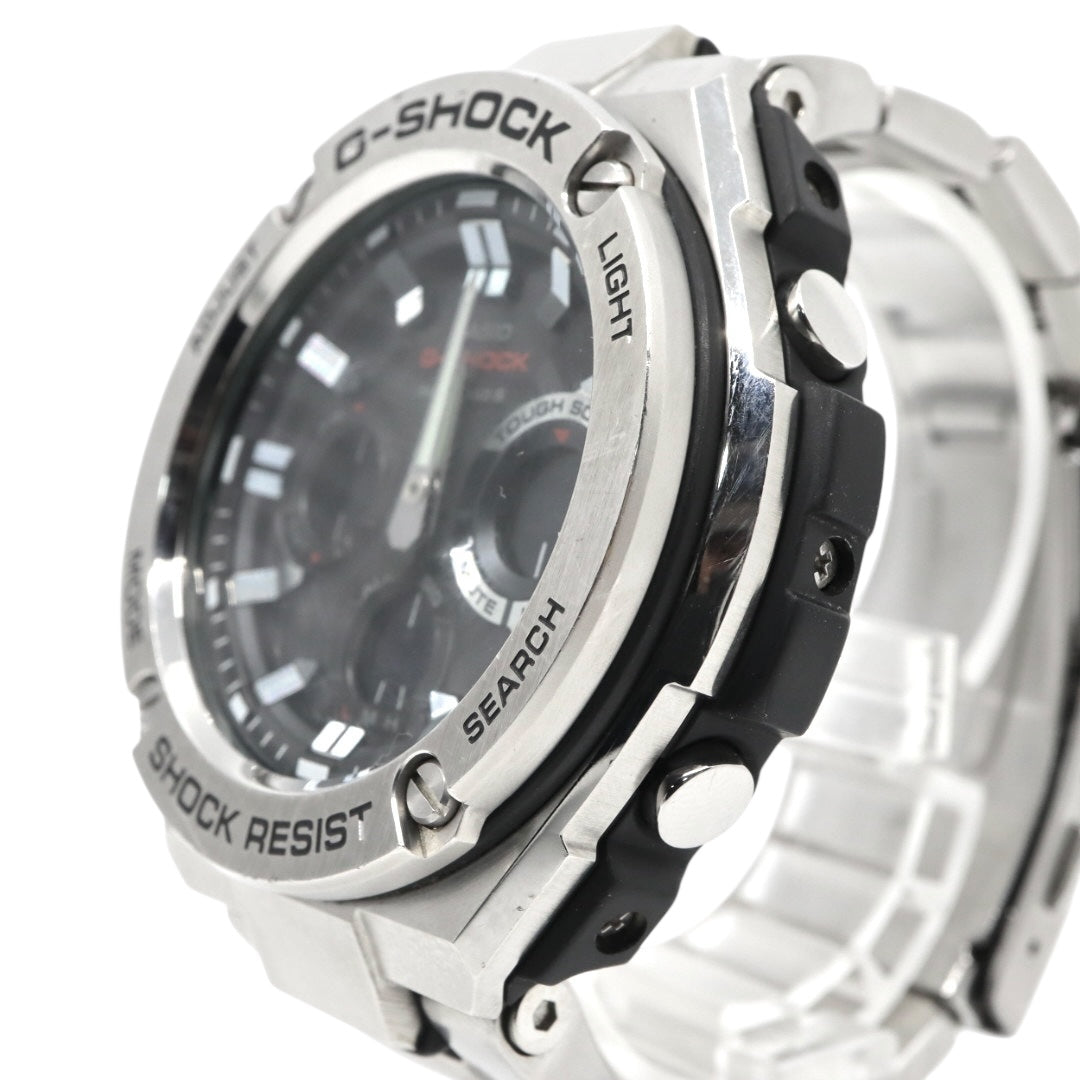 美品 CASIO カシオ G-SHOCK Gスチール GST-W110D ソーラー電波 シルバー メタル フルメタル 腕時計 メンズ クロノグラフ ワールドタイム アラーム タイマー LEDバックライト カシオ ジーショック CASIO GSTW110D G4