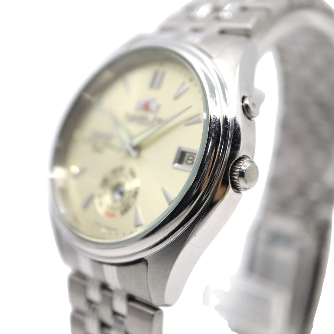 未使用品　オリエント　スリースター　腕時計　シルバー　デイデイト　自動巻き　日本製　ステンレススチール　カレンダー　アナログ　メンズ　ORIENT　クラシック　ウォッチ G4