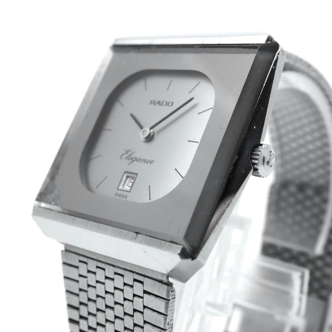 【稼働品】 RADO Elegance ラドー エレガンス 腕時計 自動巻き シルバー文字盤 スクエア デイト表示 メンズ レディース ユニセックス ヴィンテージ アナログ ドレスウォッチ アンティーク クラシック メッシュブレス G4