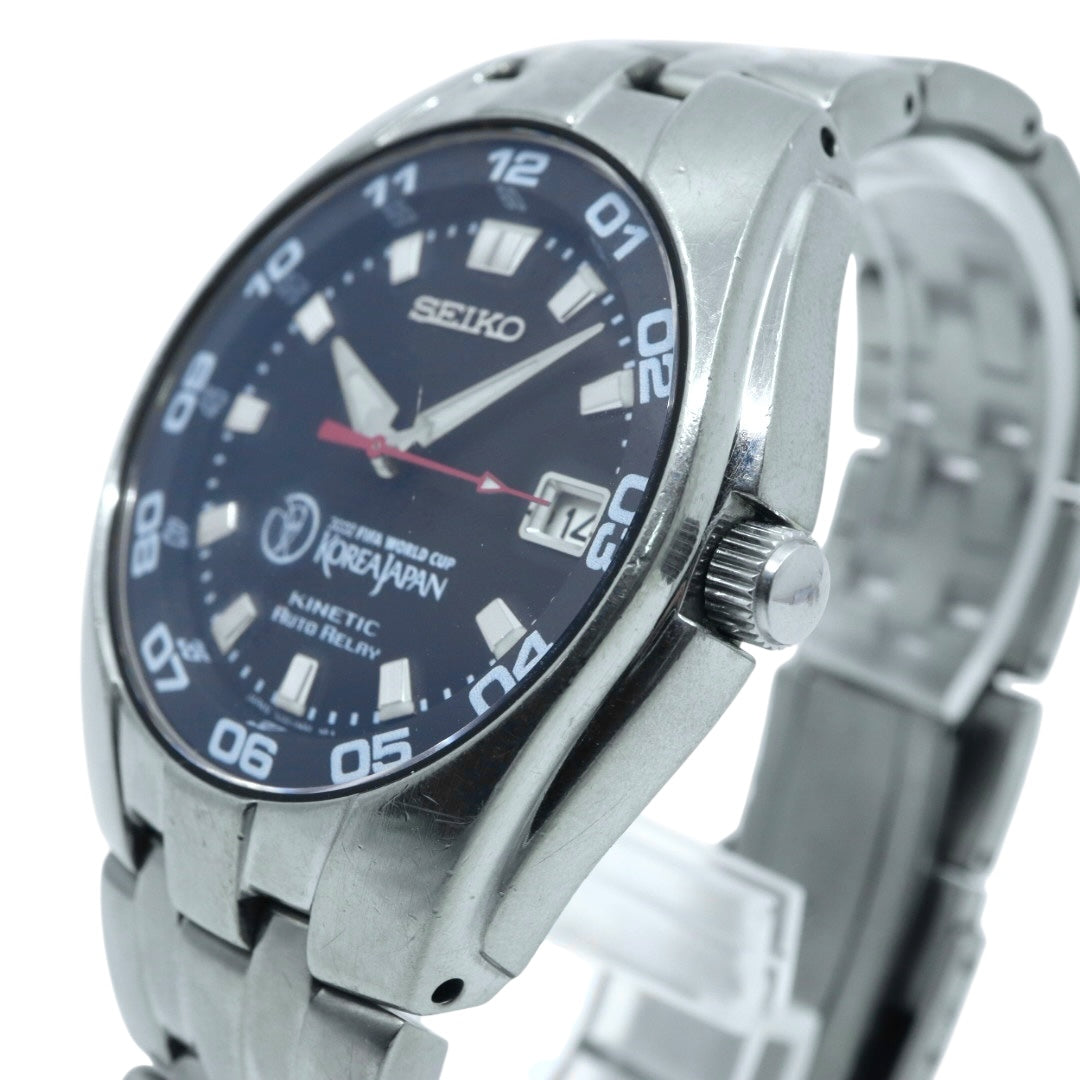 【稼働品】 SEIKO セイコー 腕時計 5J32-0AA0 2002 FIFAワールドカップ 日韓大会 限定モデル キネティック オートリレー チタン メンズ アナログ デイト ブラックダイヤル スポーツウォッチ ヴィンテージ 希少 クリーニング済み G4
