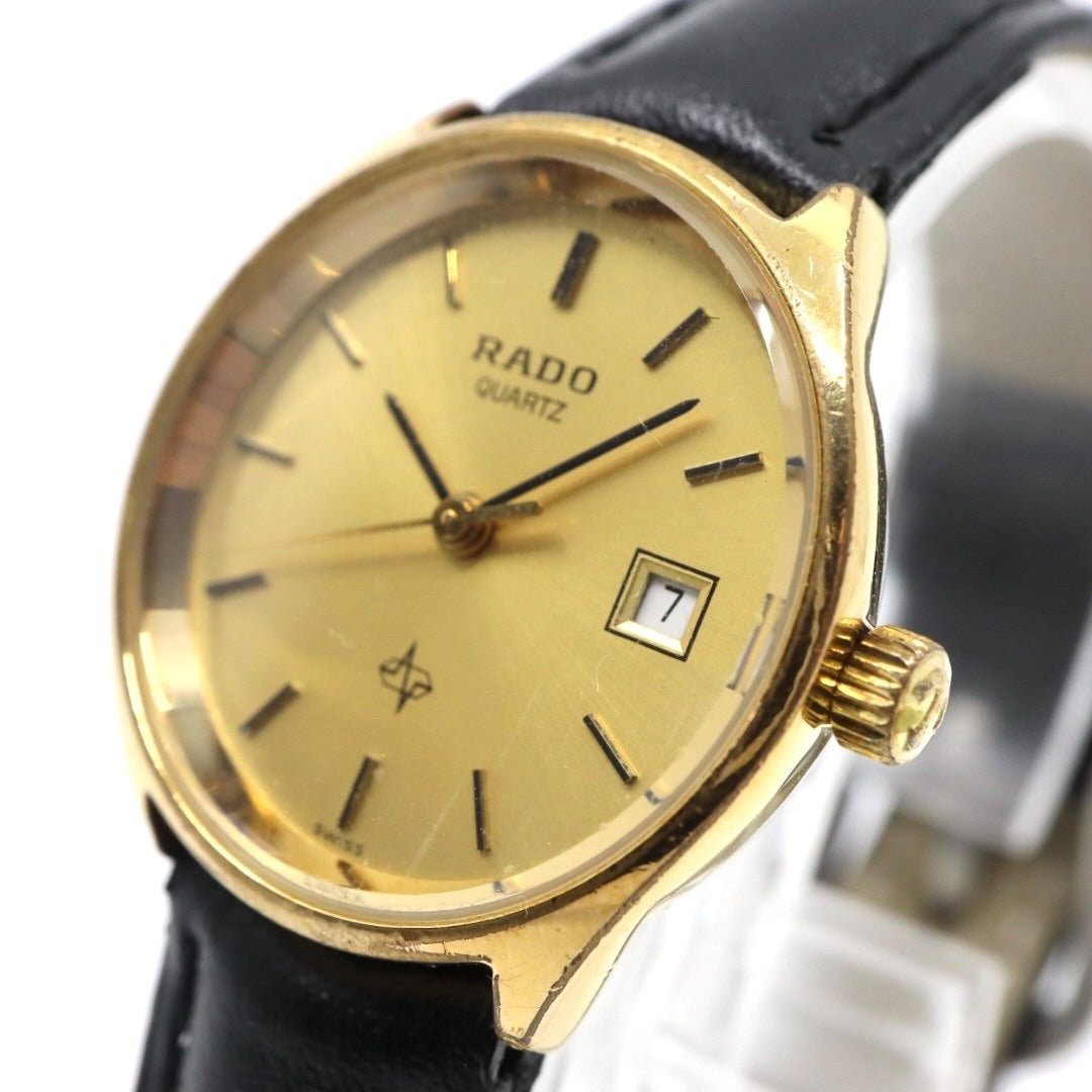 【美品/電池交換済/新品ベルト(社外品)】ラドー 腕時計 111.5141.2 レディース クオーツ ゴールド文字盤 デイト表示 ヴィンテージ アナログ ドレスウォッチ アンティーク クラシックデザイン エレガント 薄型 クリーニング済み G1