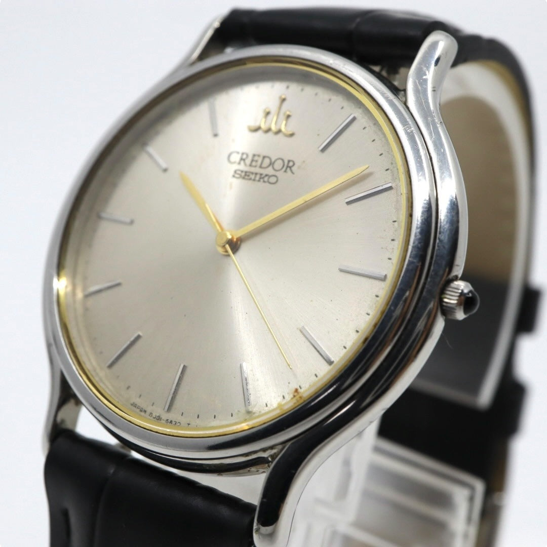 catawiki 【電池交換済】セイコー クレドール 腕時計 8J81-6A30 クオーツ アナログ シルバーダイヤル 薄型ドレスウォッチ メンズ レディース ユニセックス ブラックレザーベルト クラシック エレガント 高級モデル シンプル クリーニング済み G2