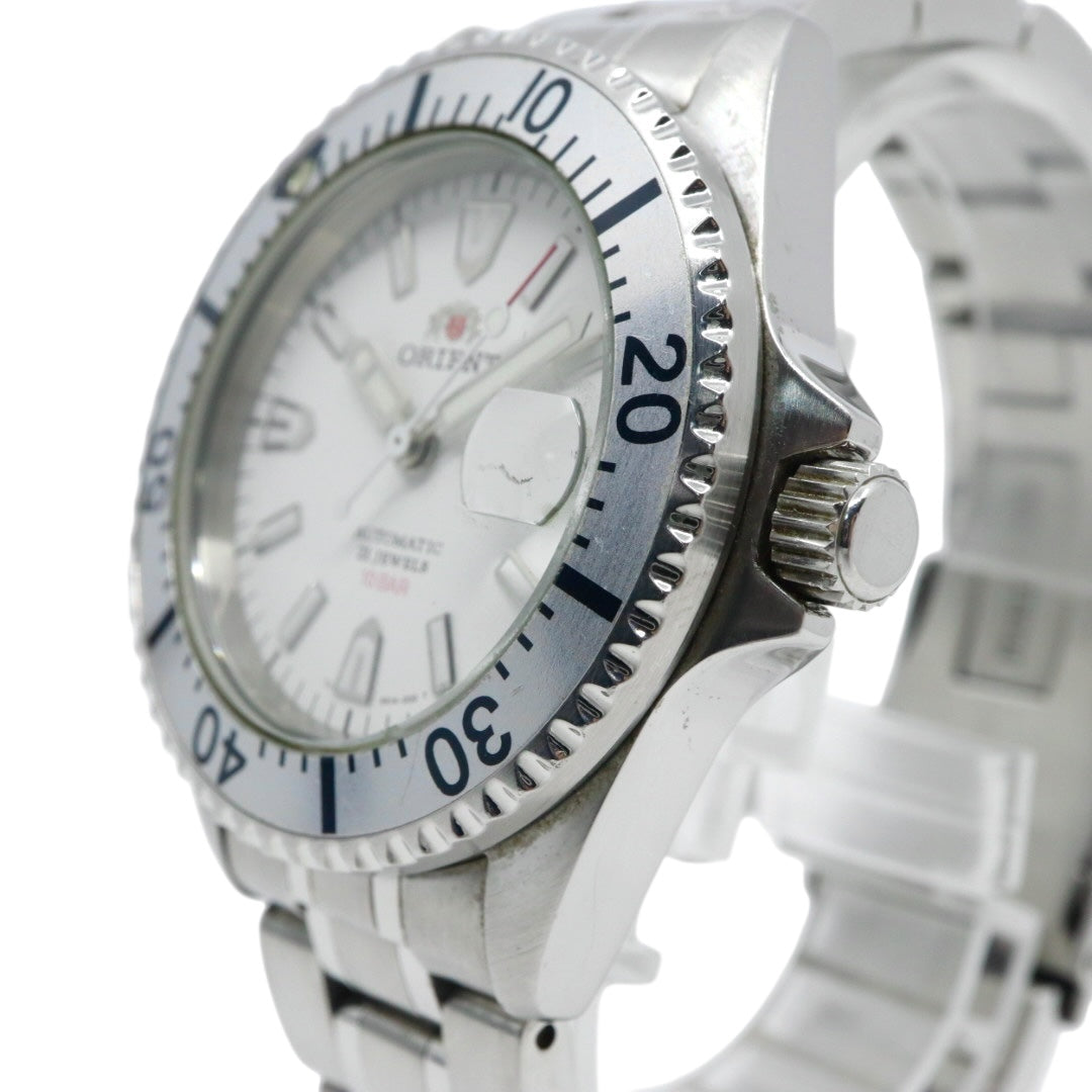 【美品】 orient オリエント キングマスター 腕時計 ER14-C2 自動巻き 21石 ダイバーズデザイン 10気圧防水 メンズ アナログ ホワイトダイヤル シルバー 回転ベゼル スポーツウォッチ ステンレス G2