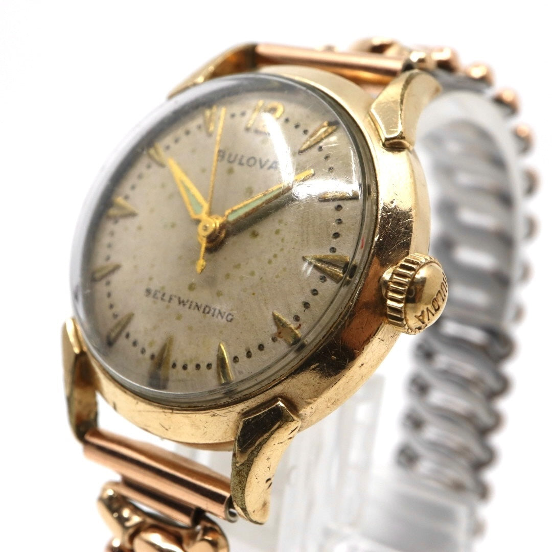 【稼働品】希少 ブローバ BULOVA 腕時計 自動巻き Selfwinding ゴールド レディースウォッチ ヴィンテージ アナログ アンティーク ドレスウォッチ クラシックデザイン ドーム風防 上品 エレガント E823841 クリーニング済み G2