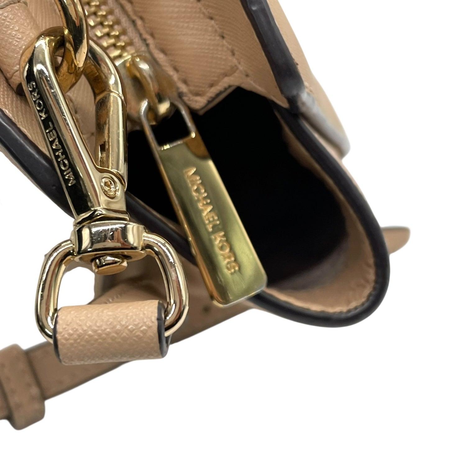 マイケルコース MICHAEL KORS ショルダーバッグ ベージュ レザー ゴールド金具 ロゴ 斜め掛け可 ファスナー開閉 レディース S98