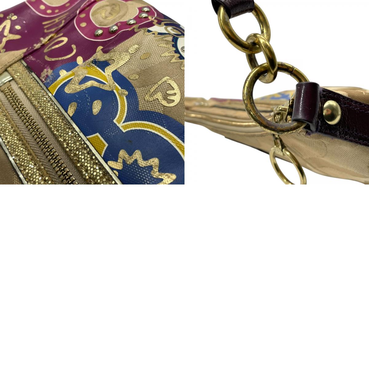 コーチ COACH 2WAY ハンドバッグ ショルダーバッグ ポピー オプアート シグネチャー ベージュ マルチカラー キャンバス ゴールド金具 ロゴチャーム付き 手提げ 斜め掛け可 レディース T1