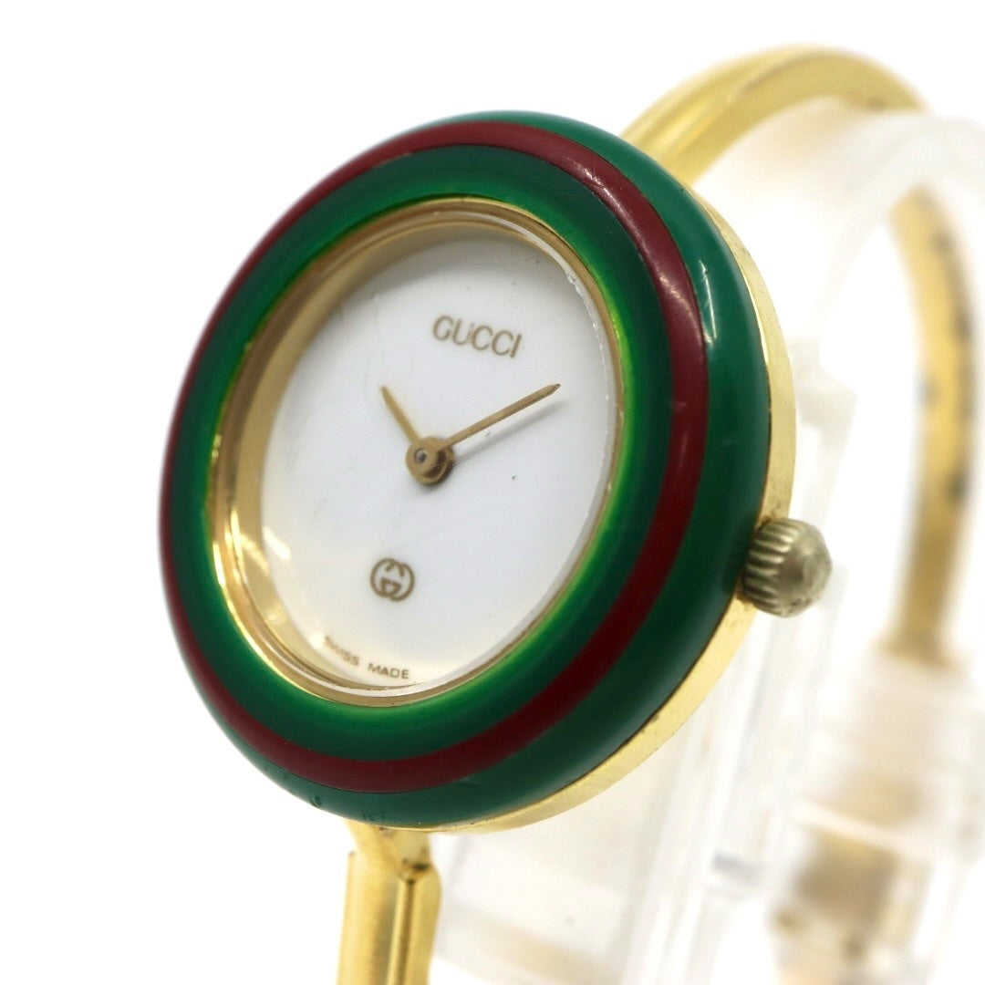 【美品/電池交換済】グッチ GUCCI チェンジベゼル 11/12 腕時計 レディース クオーツ バングルウォッチ ゴールド ヴィンテージ アンティーク シェリーラインベゼル クラシック エレガント アイコン 人気モデル クリーニング済み G3
