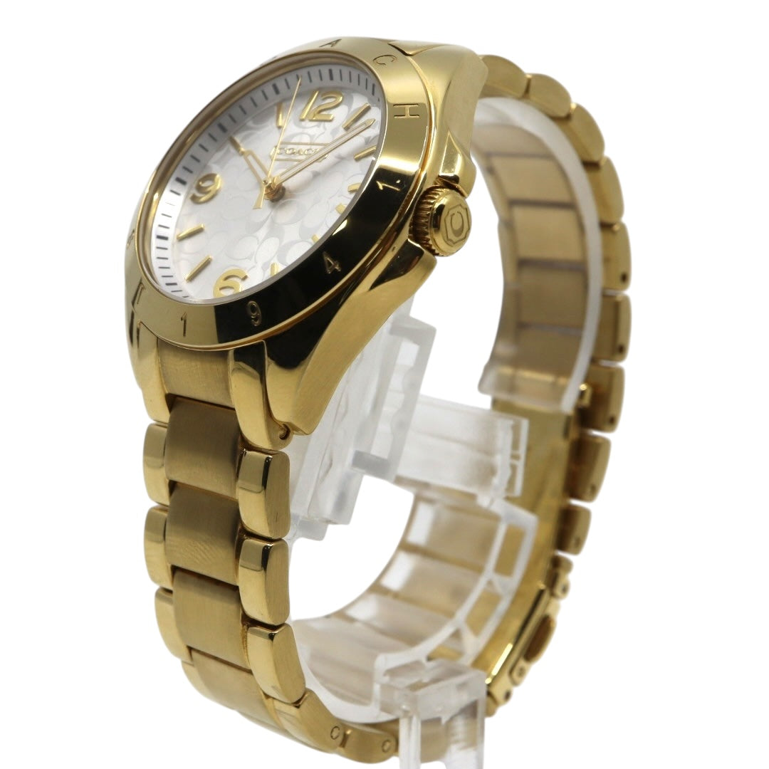 美品 電池交換済 クリーニング済 コーチ COACH 腕時計 CA-67.7.34.0690 レディースウォッチ クォーツ ゴールド ステンレススチール シルバー文字盤 シグネチャー柄 アナログ エレガント クラシック ドレスウォッチ 稼働品 G3