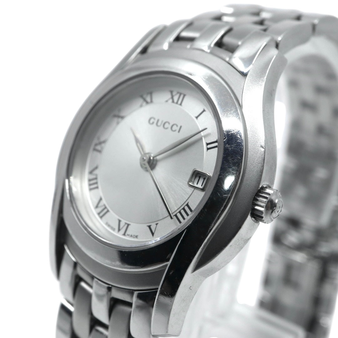 【電池交換済／クリーニング済】グッチ GUCCI 5500L 腕時計 レディースウォッチ クォーツ シルバー文字盤 ローマンインデックス デイト表示 ステンレススチール クラシック エレガント ドレスウォッチ ビジネス 稼働品 G3