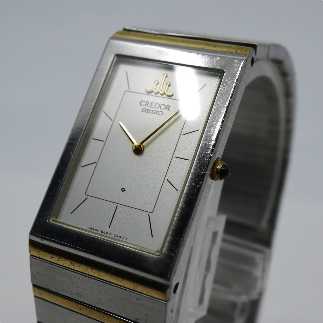 美品 電池交換済 クリーニング済 セイコー クレドール SEIKO CREDOR 8420-6400 腕時計 レディースウォッチ スクエア コンビ SS 22Kベゼル クォーツ シルバー文字盤 アナログ エレガント クラシック ドレスウォッチ 稼働品 G3