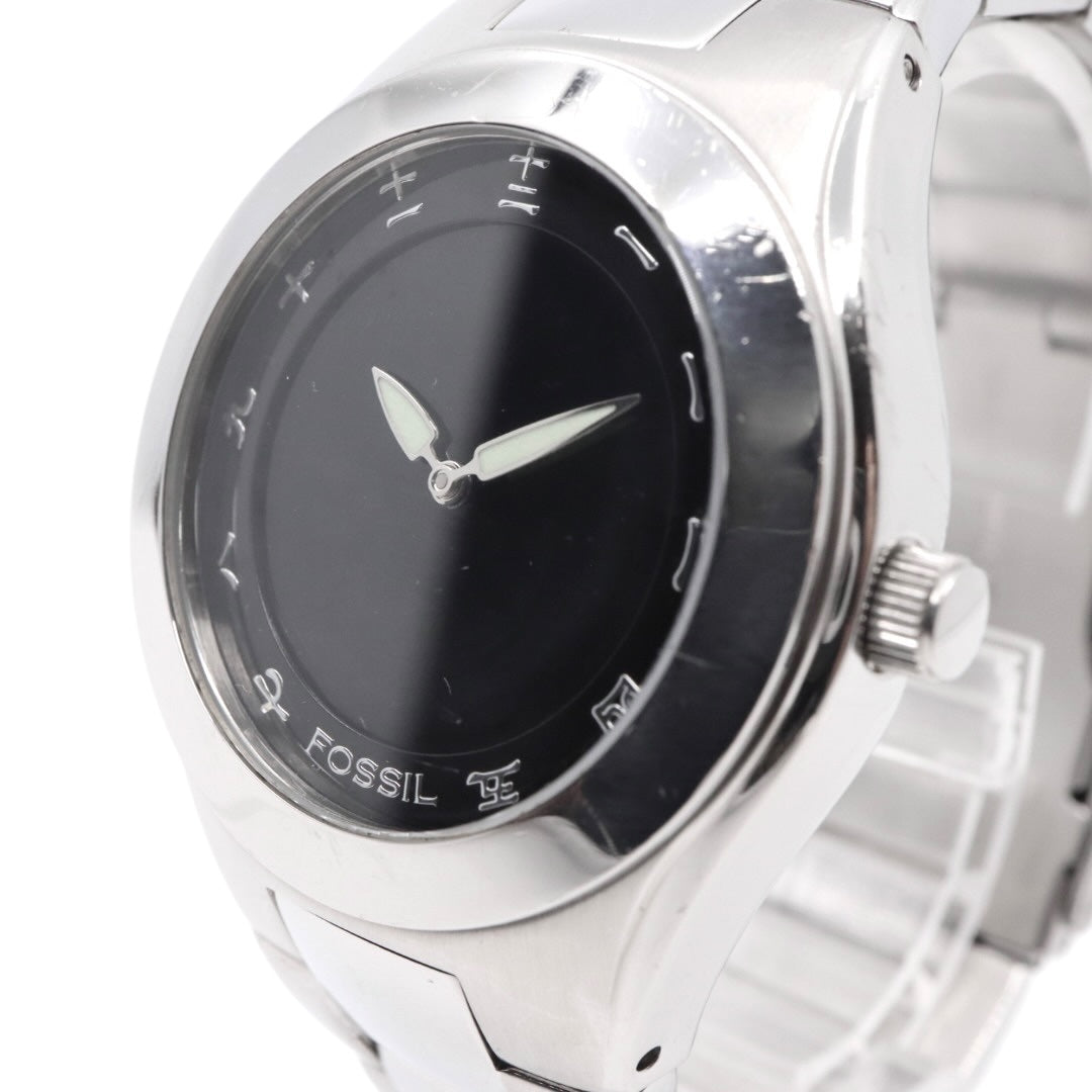 美品 電池交換済 クリーニング済 フォッシル FOSSIL 腕時計 BG-1055 メンズウォッチ クォーツ 漢数字インデックス シルバー ブラック ステンレススチール アナログ ユニークデザイン カジュアル 稼働品 G3