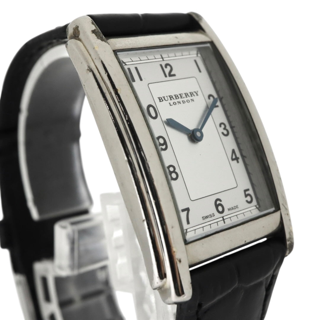 極美品 電池交換済 新品ベルト バーバリーロンドン 12100G 腕時計 レディースウォッチ スクエア レクタンギュラー クォーツ シルバー ホワイト文字盤 レザー アナログ クラシック ドレスウォッチ ビジネス 稼働品 G3