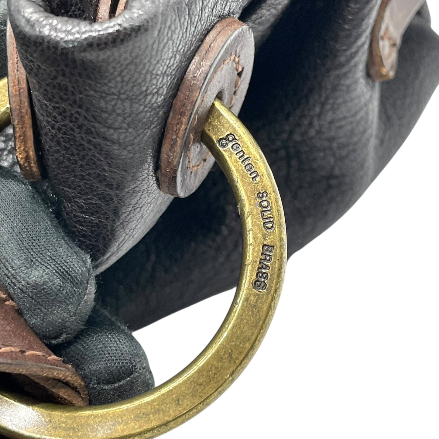 美品 genten ゲンテン ハンドバッグ 茶 ブラウン レザー ゴールド金具 ジグザグステッチ 横長 Y2K デザイン 手提げ コンパクト レディース バッグ U12