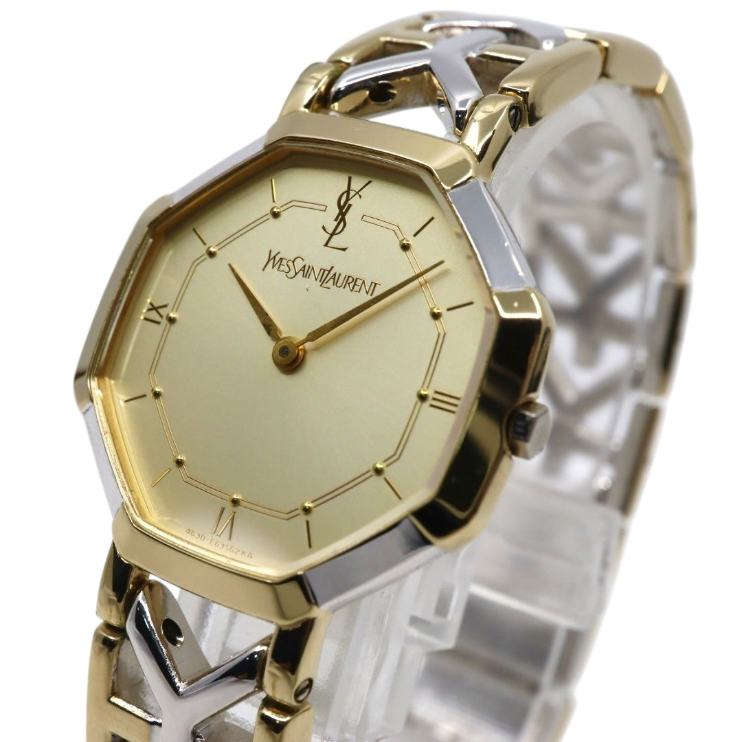 【新品同様/電池交換済】イヴサンローラン YSL 腕時計 4620-E62143 レディース クオーツ アナログ オクタゴン 八角形 ゴールド文字盤 コンビブレス ヴィンテージ クラシック エレガント ドレスウォッチ クリーニング済 G2