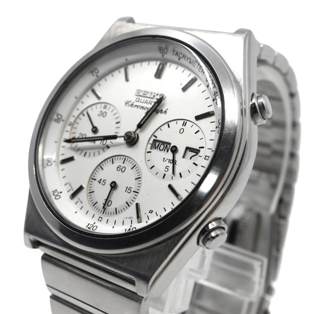 【美品/稼働品/電池交換済】セイコー SEIKO クロノグラフ 7A38-7280 メンズ腕時計 クオーツ アナログ デイデイト タキメーター ホワイト文字盤 シルバー ヴィンテージ 80年代 レトロ クリーニング済 G2