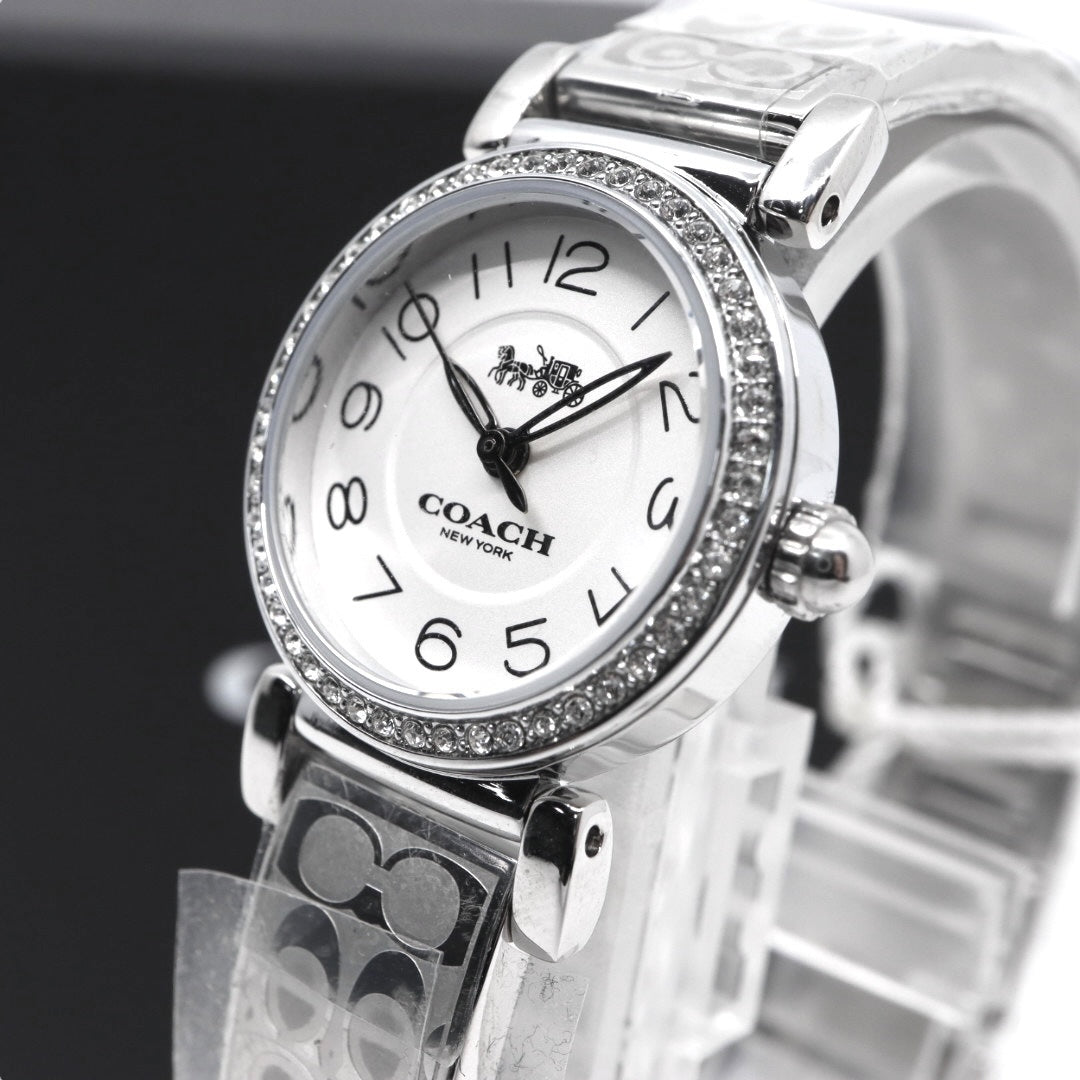 【ほぼ新品／電池交換済】コーチ COACH 腕時計 CA.66.7.95.1489S レディース クオーツ アナログ ラウンド シルバー ラインストーンベゼル シグネチャーブレスレット エレガント フェミニン ドレスウォッチ クリーニング済 G
