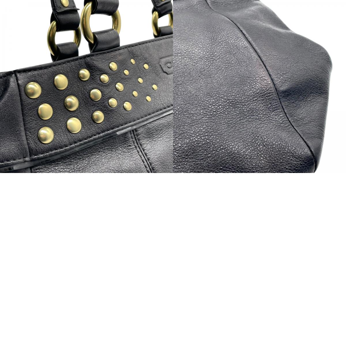 コーチ COACH ハンドバッグ ミニトート F15235 イーストウエスト ブラック レザー ゴールド金具 スタッズ ロゴチャーム付き レディース U17