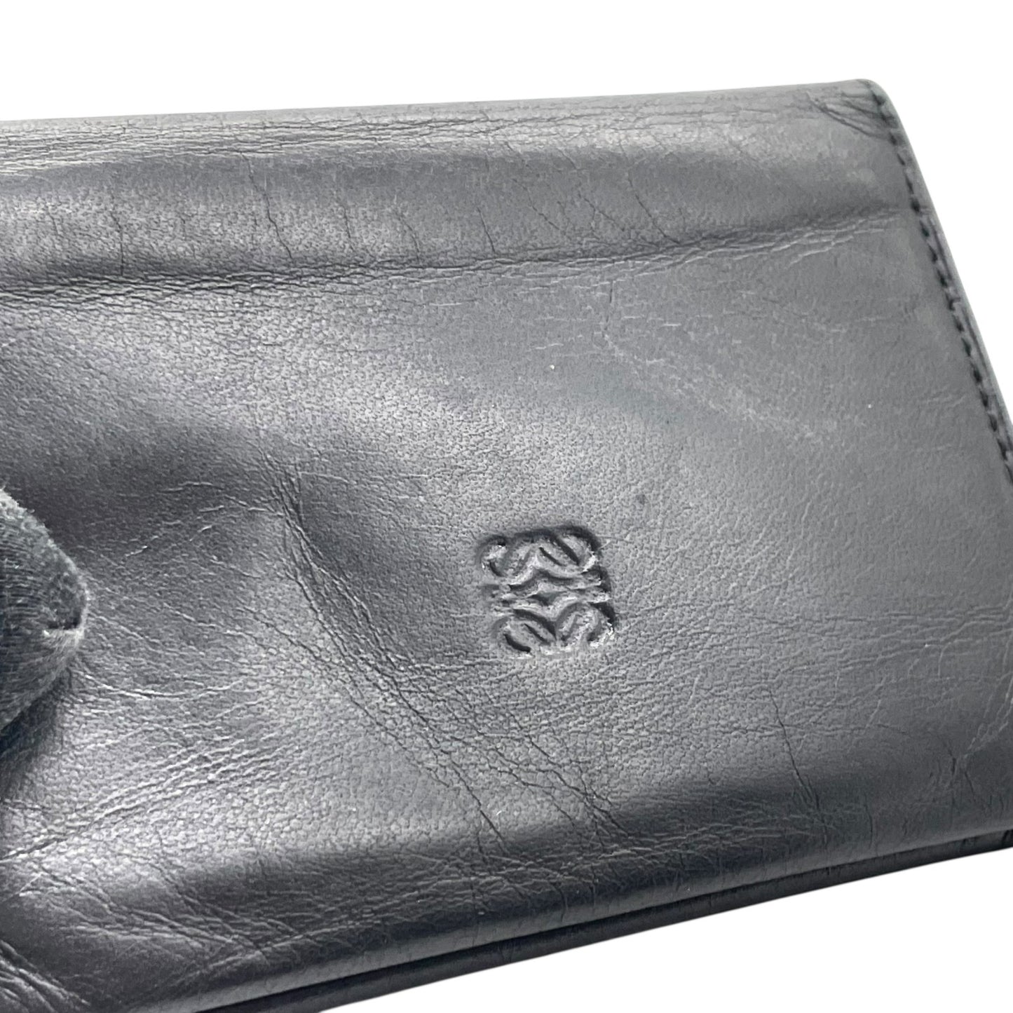 ロエベ LOEWE アナグラム レザー 二つ折り財布 黒 ブラック コンパクトウォレット メンズ レディース ヴィンテージ W4