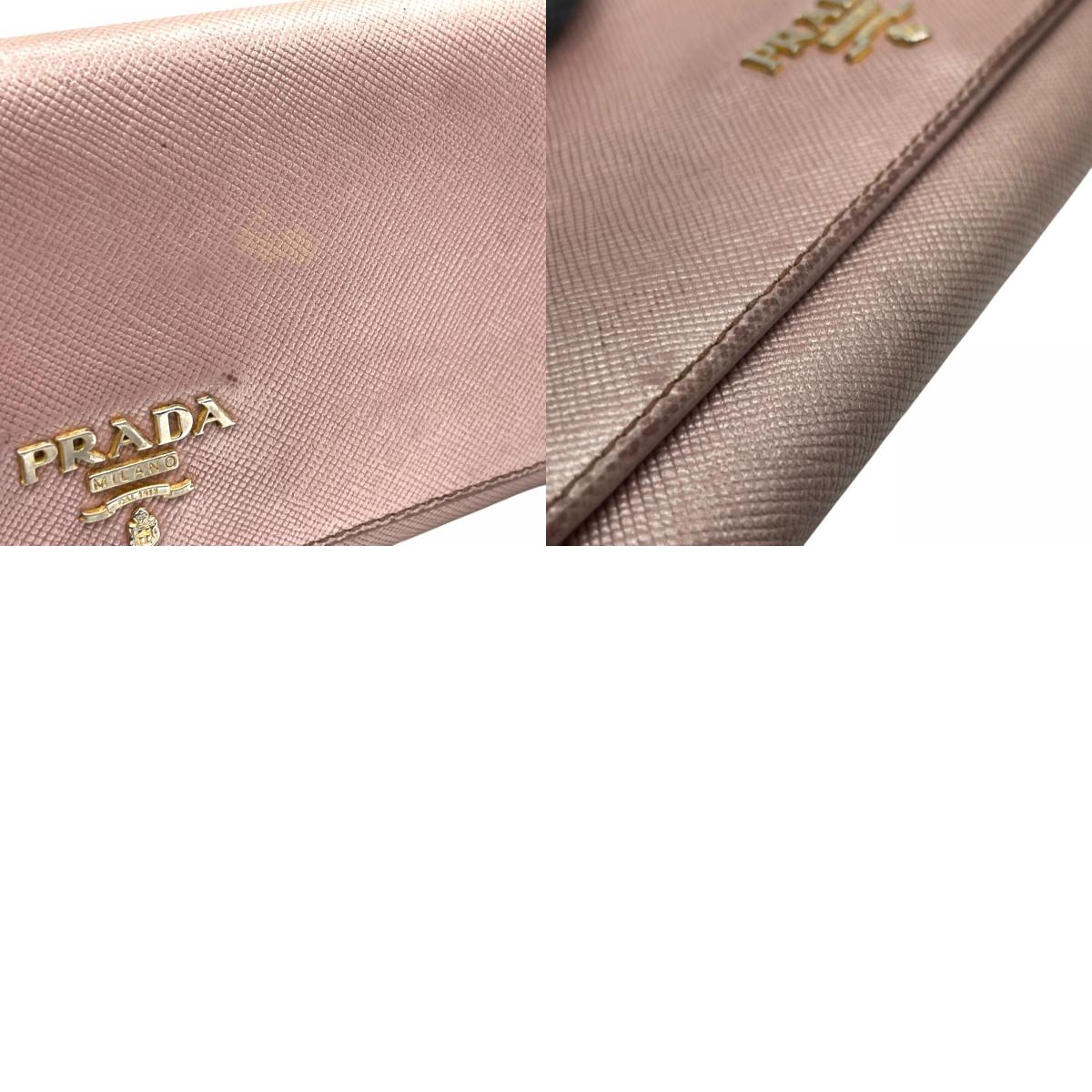 PRADA プラダ 長財布 ロングウォレット サフィアーノレザー ピンク ピンクベージュ メタリック ゴールド金具 ロゴ フラップ レディース W3