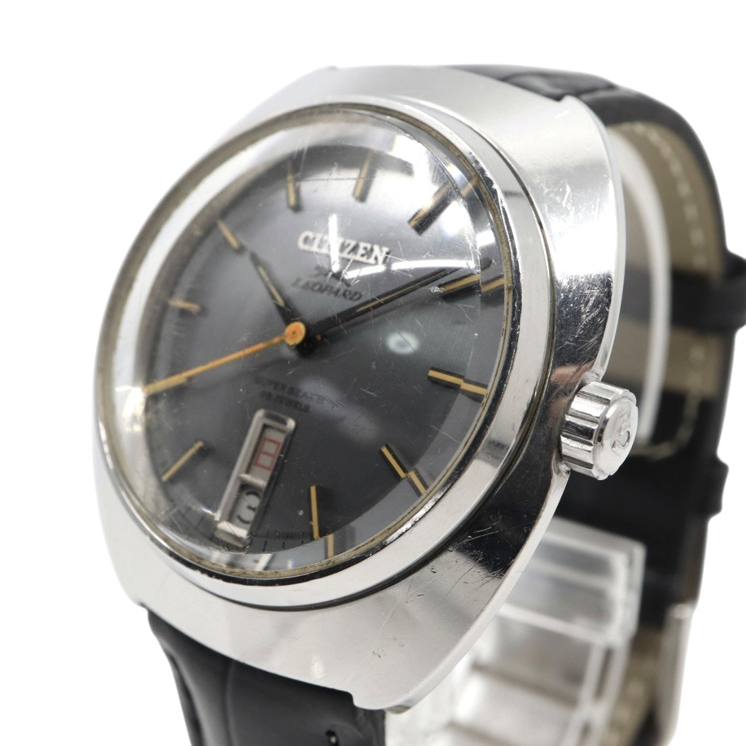 シチズン CITIZEN レオパード スーパー ビート8 自動巻き 腕時計 Ref.4-720431 1970年代 ステンレススチール ブルー×ゴールド レザー 23石 メンズ G4
