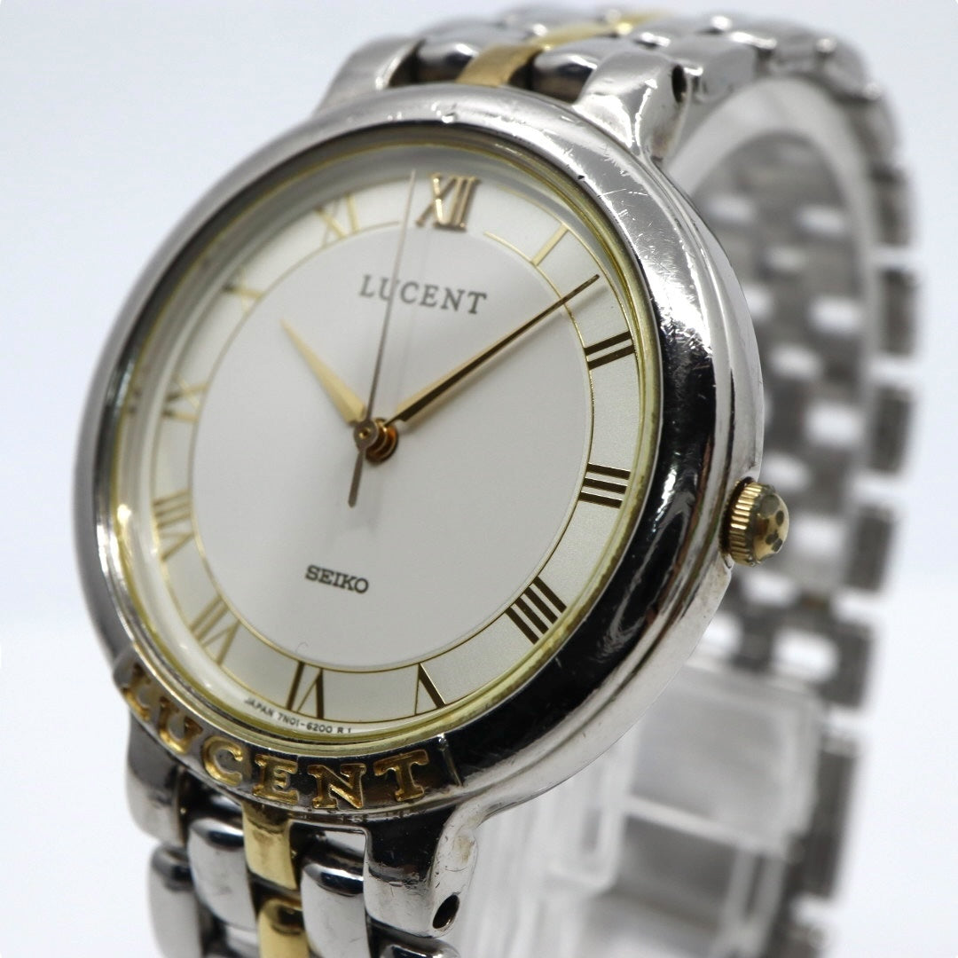 【電池交換済／稼働品】SEIKO セイコー ルーセント 腕時計 メンズ レディース ユニセックス クオーツ アナログ ローマンインデックス コンビカラー シルバー ゴールド ドレスウォッチ クラシックデザイン ビンテージ ファッション 7N01-614A G4