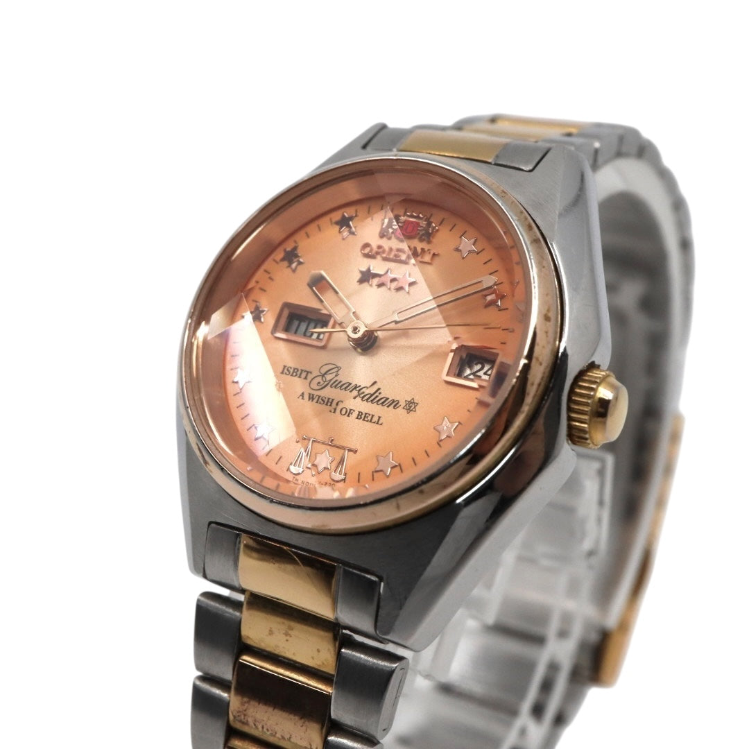 【美品】 ORIENT オリエント ガーディアン 自動巻き 腕時計 NQ1V-U0 オレンジ ゴールド ツートン ステンレススチール レディース G8