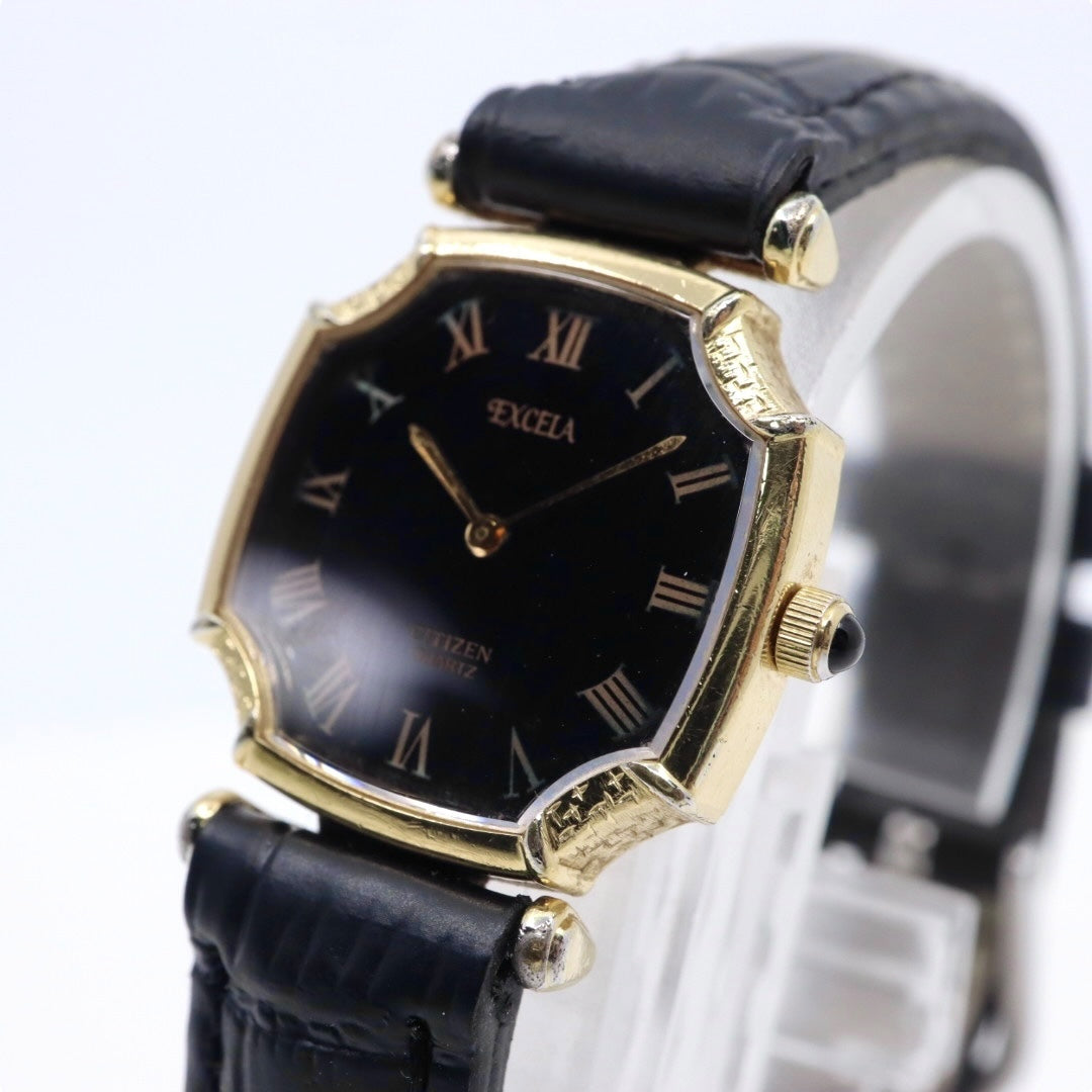 【稼働品/新品ベルト】シチズン エクセラ 腕時計 2200-221389 レディース クオーツ アナログ ローマンインデックス ブラック文字盤 ゴールド GP レザー ドレスウォッチ クラシック エレガント ヴィンテージ G9