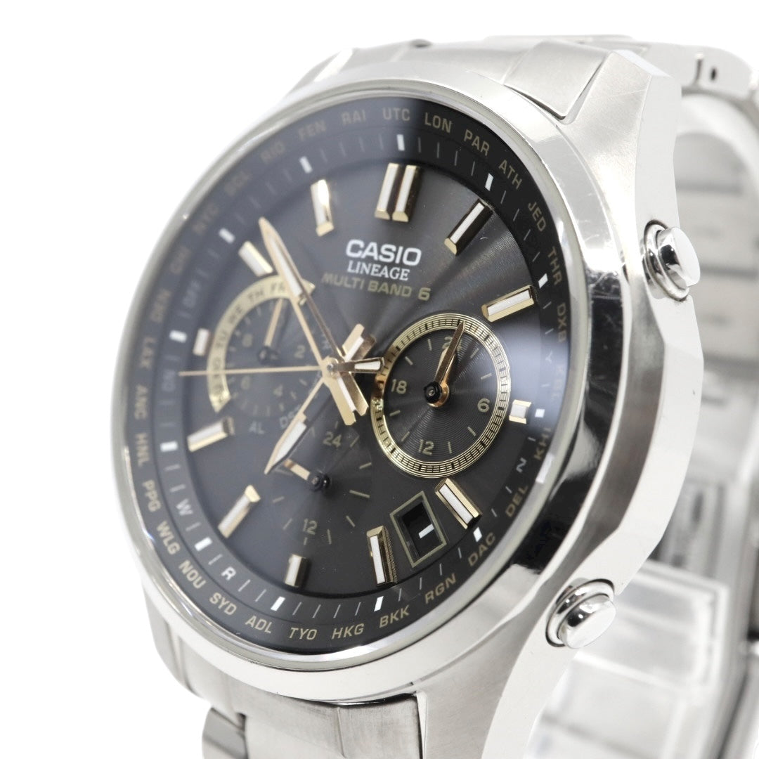 【美品/稼働品】カシオ リニエージ 腕時計 LIW-M610TDS 電波ソーラー チタン サファイアガラス メンズ ブラック ゴールド アナログ ワールドタイム MULTI BAND 6 ウェーブセプター ビジネス 軽量 G10